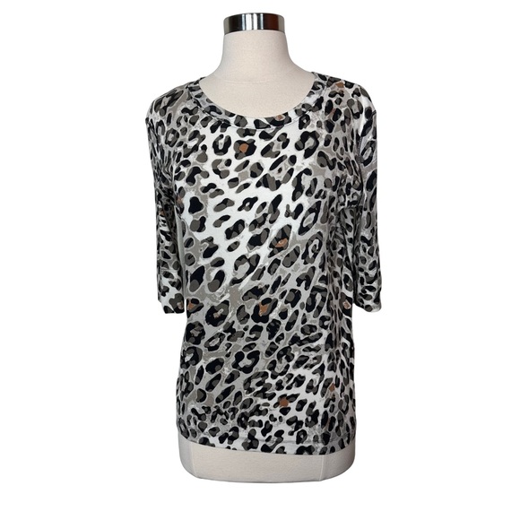 Marccain Sports Leopard Animal Print Ribbed Athletic Short Sleeve Blouse Top - Picture 1 of 7